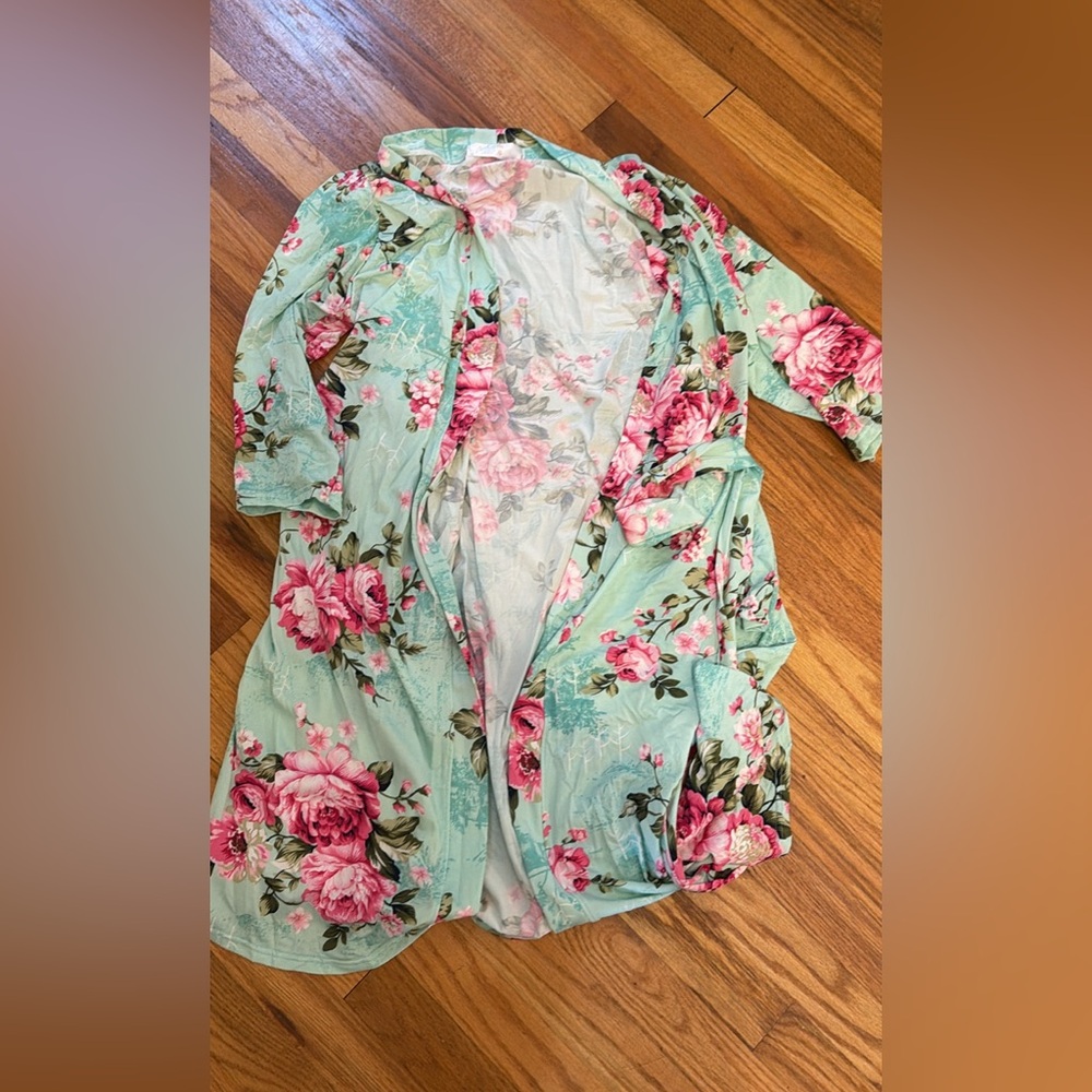 Floral Robe - Mint & Pink
